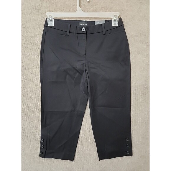 TALBOTS Perfect Skimmer Pants Womens 4 Petite Black Pedal Pusher Stretch NEW - Picture 1 of 11